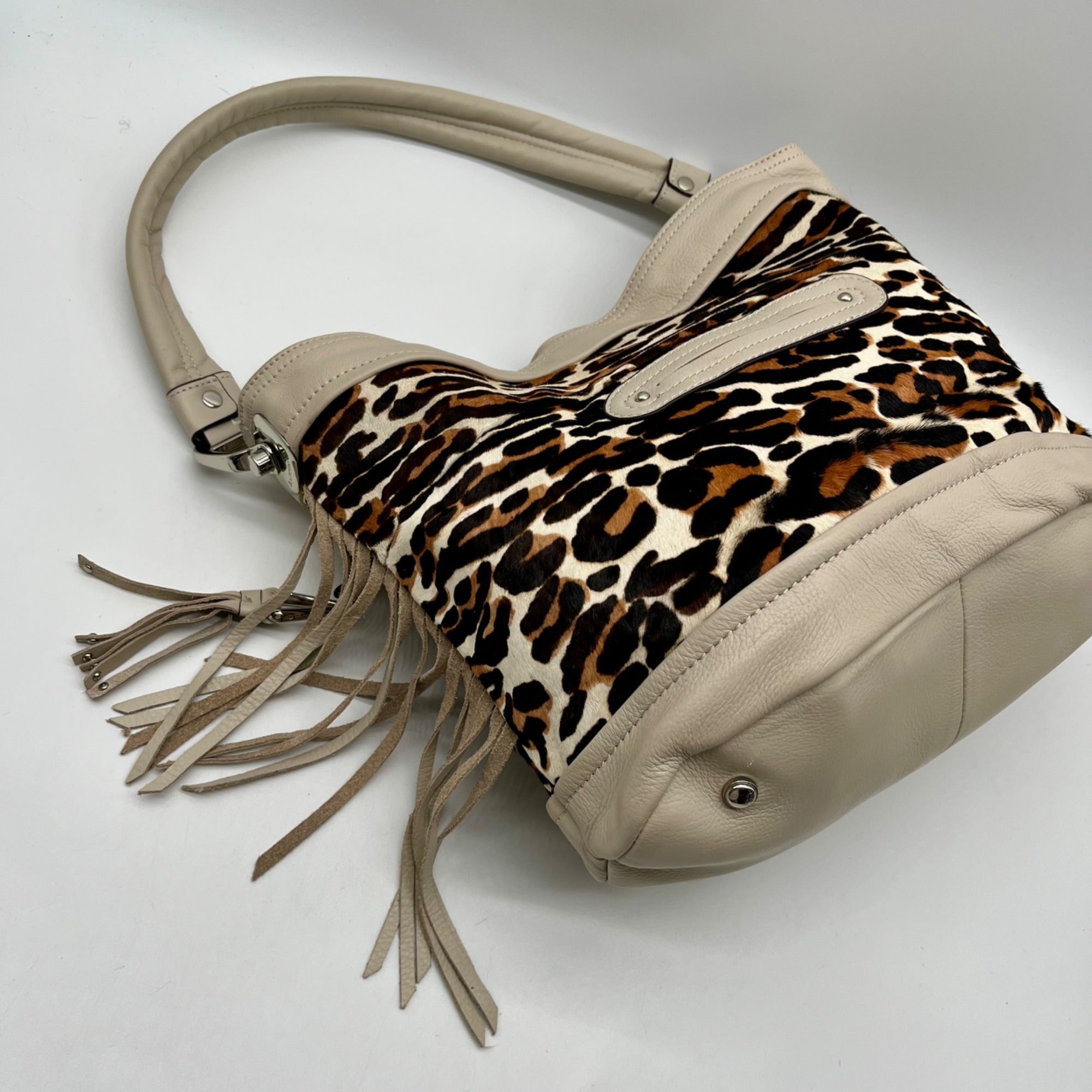 B. Makowsky Leopard-Print Leather Shoulder Bag