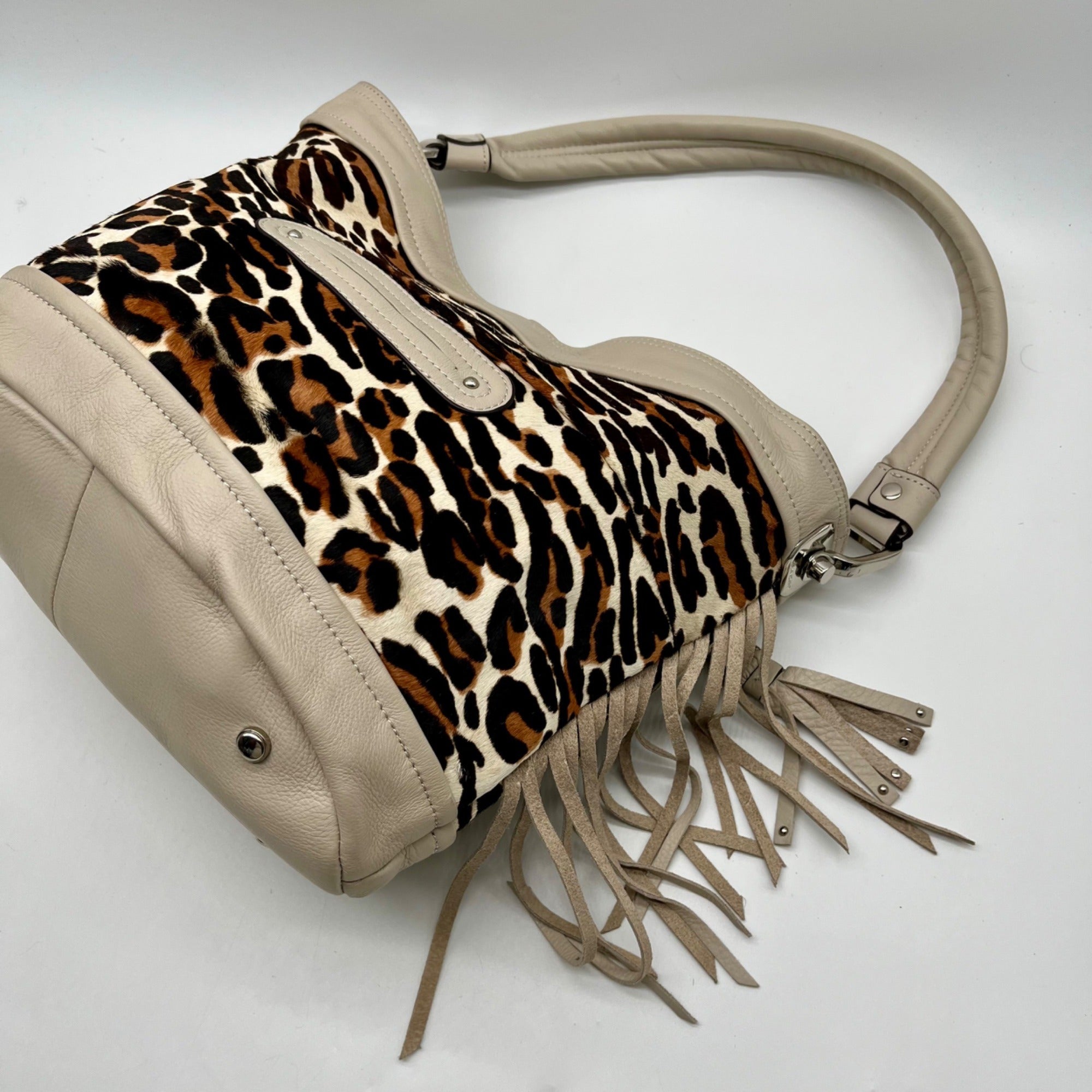 B. Makowsky Leopard-Print Leather Shoulder Bag