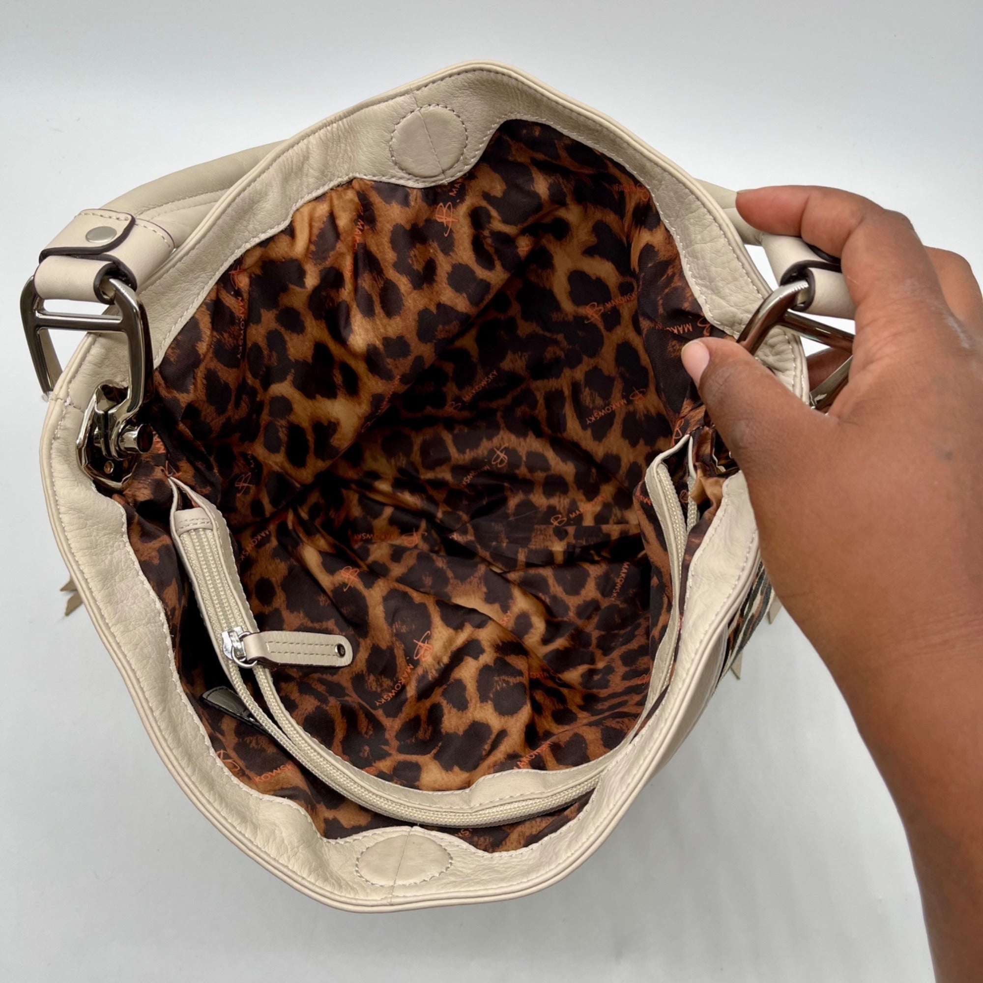 B. Makowsky Leopard-Print Leather Shoulder Bag