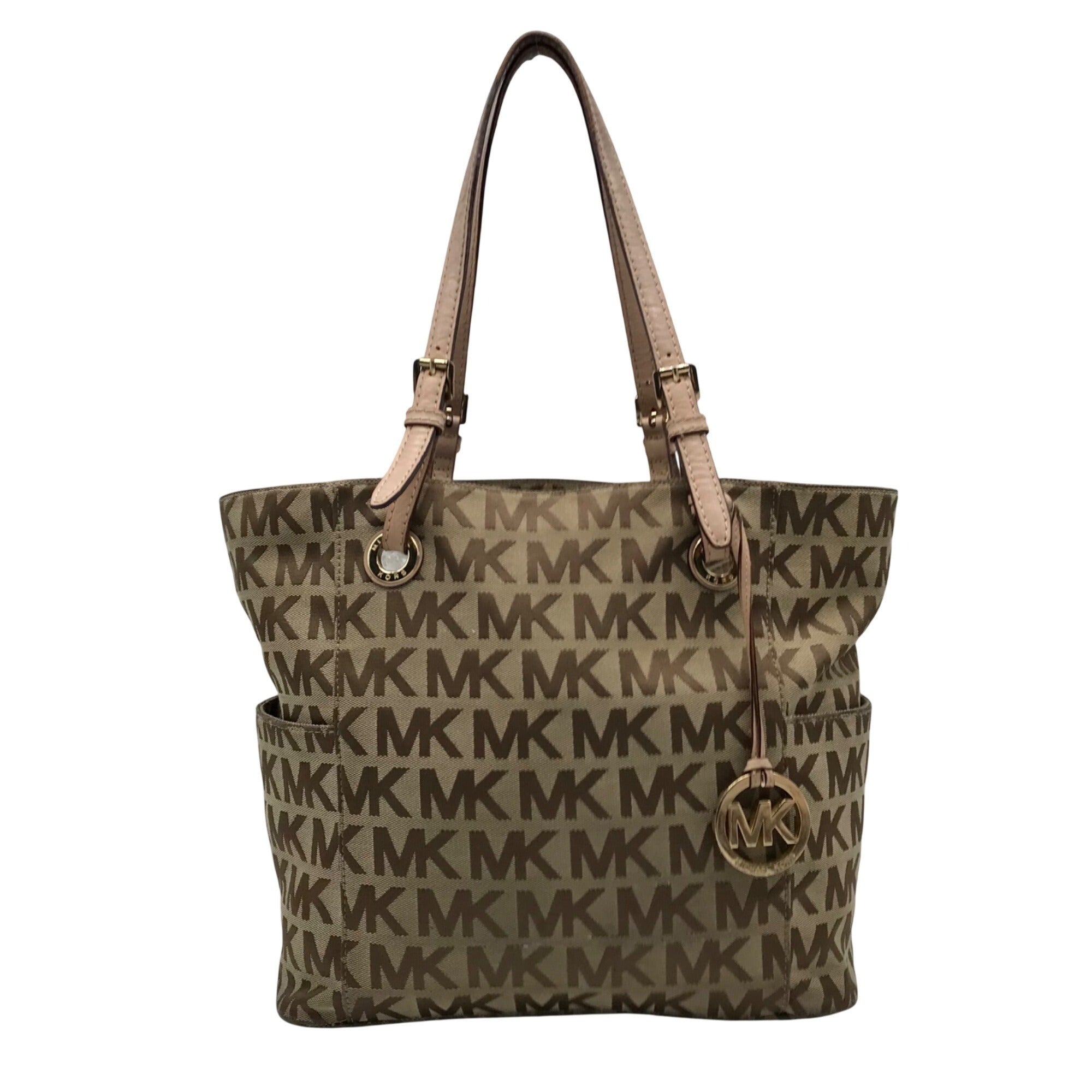 Michael Kors Brown &amp; Khaki Monogram Canvas Jet Set Logo Tote Bag