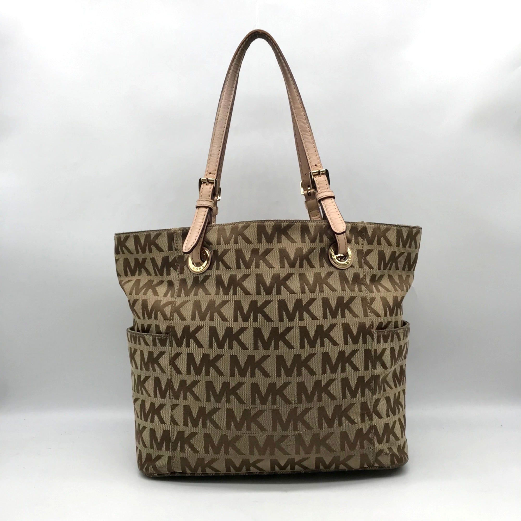 Michael Kors Brown &amp; Khaki Monogram Canvas Jet Set Logo Tote Bag