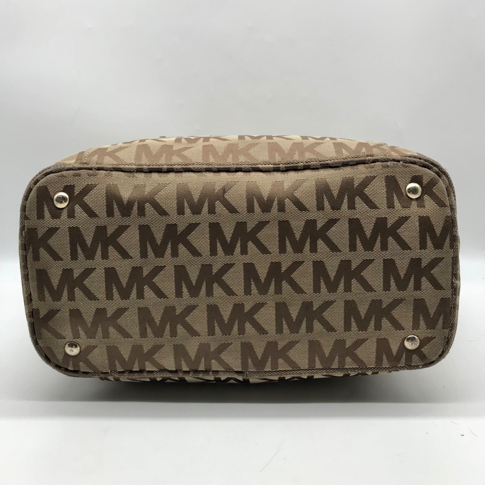 Michael Kors Brown &amp; Khaki Monogram Canvas Jet Set Logo Tote Bag