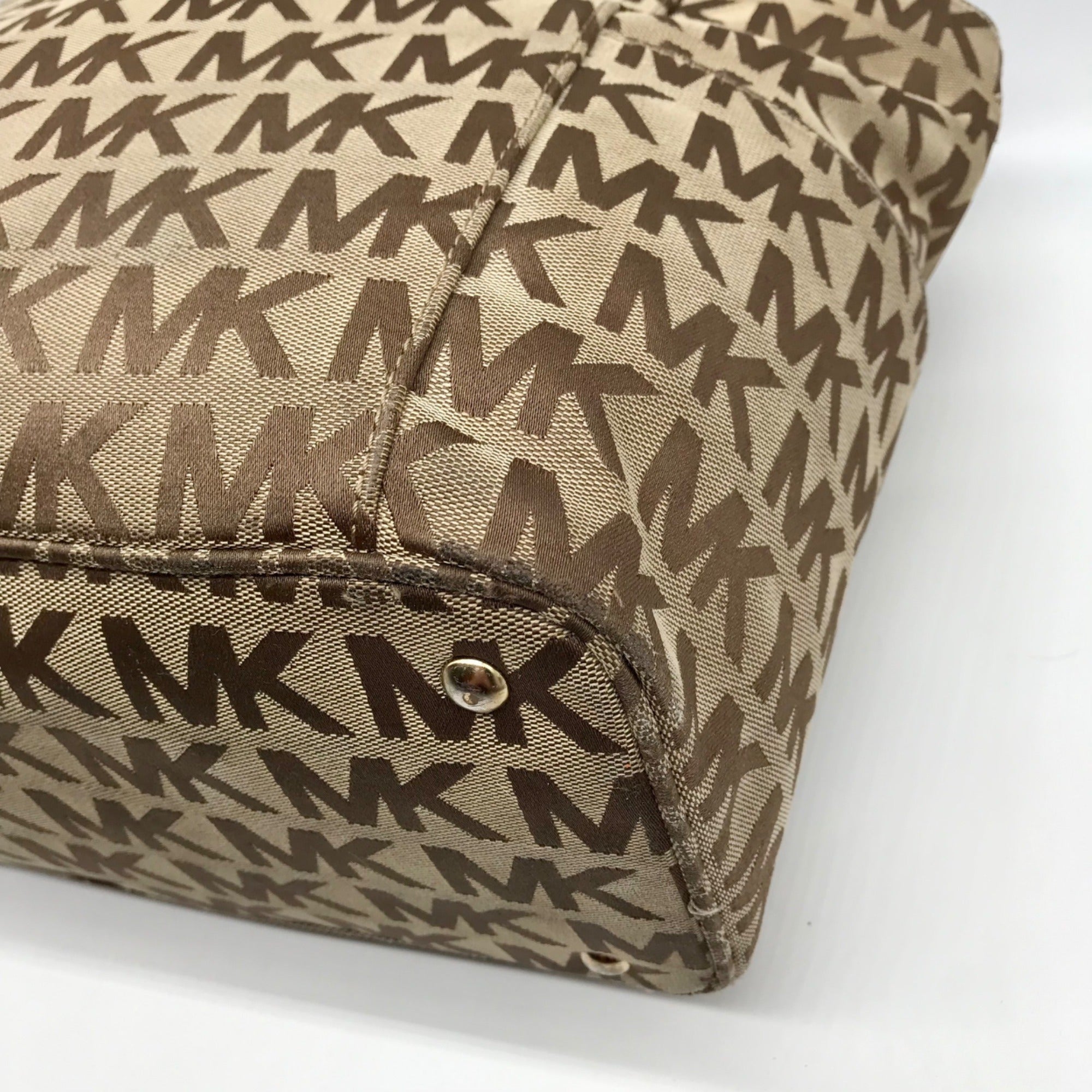 Michael Kors Brown &amp; Khaki Monogram Canvas Jet Set Logo Tote Bag