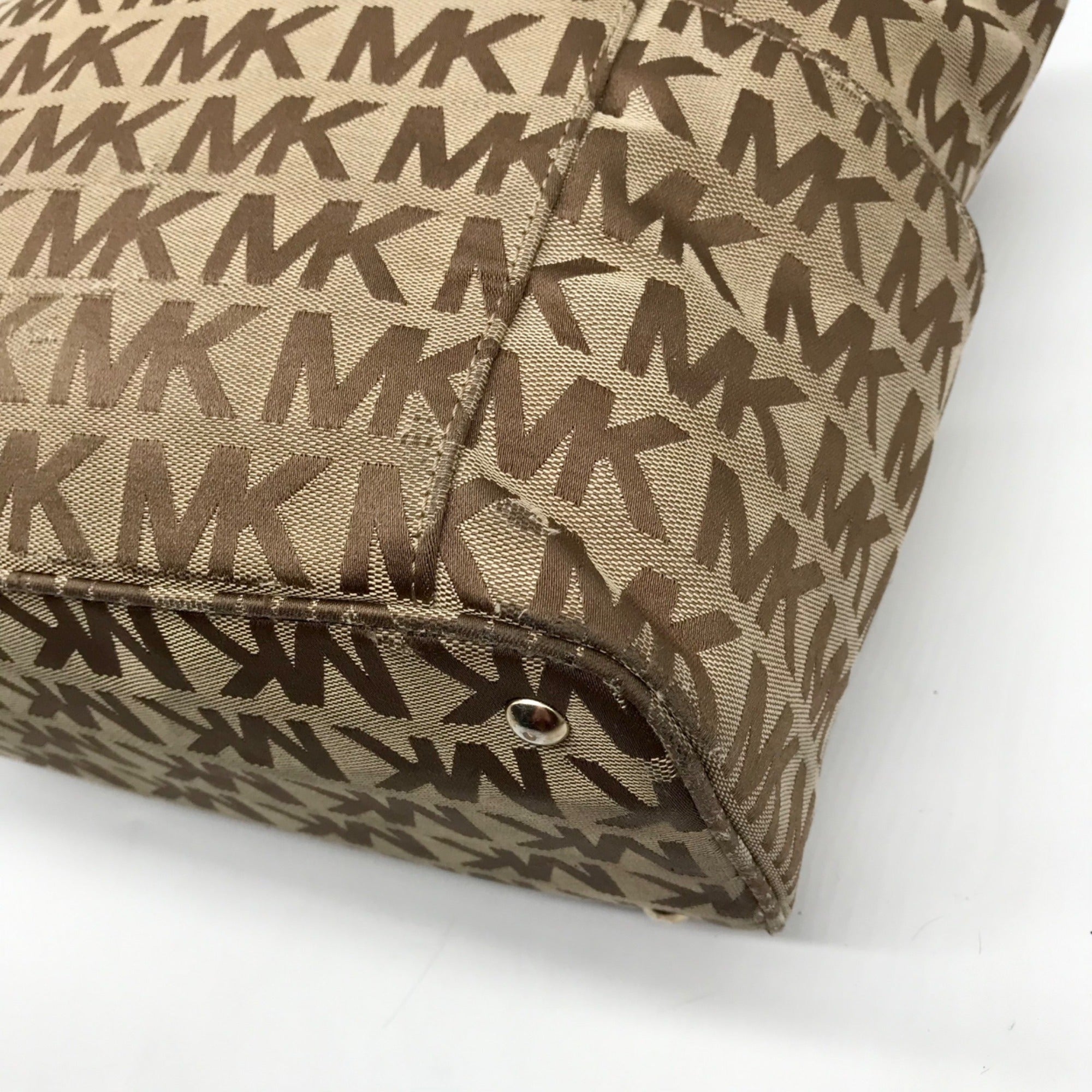 Michael Kors Brown &amp; Khaki Monogram Canvas Jet Set Logo Tote Bag