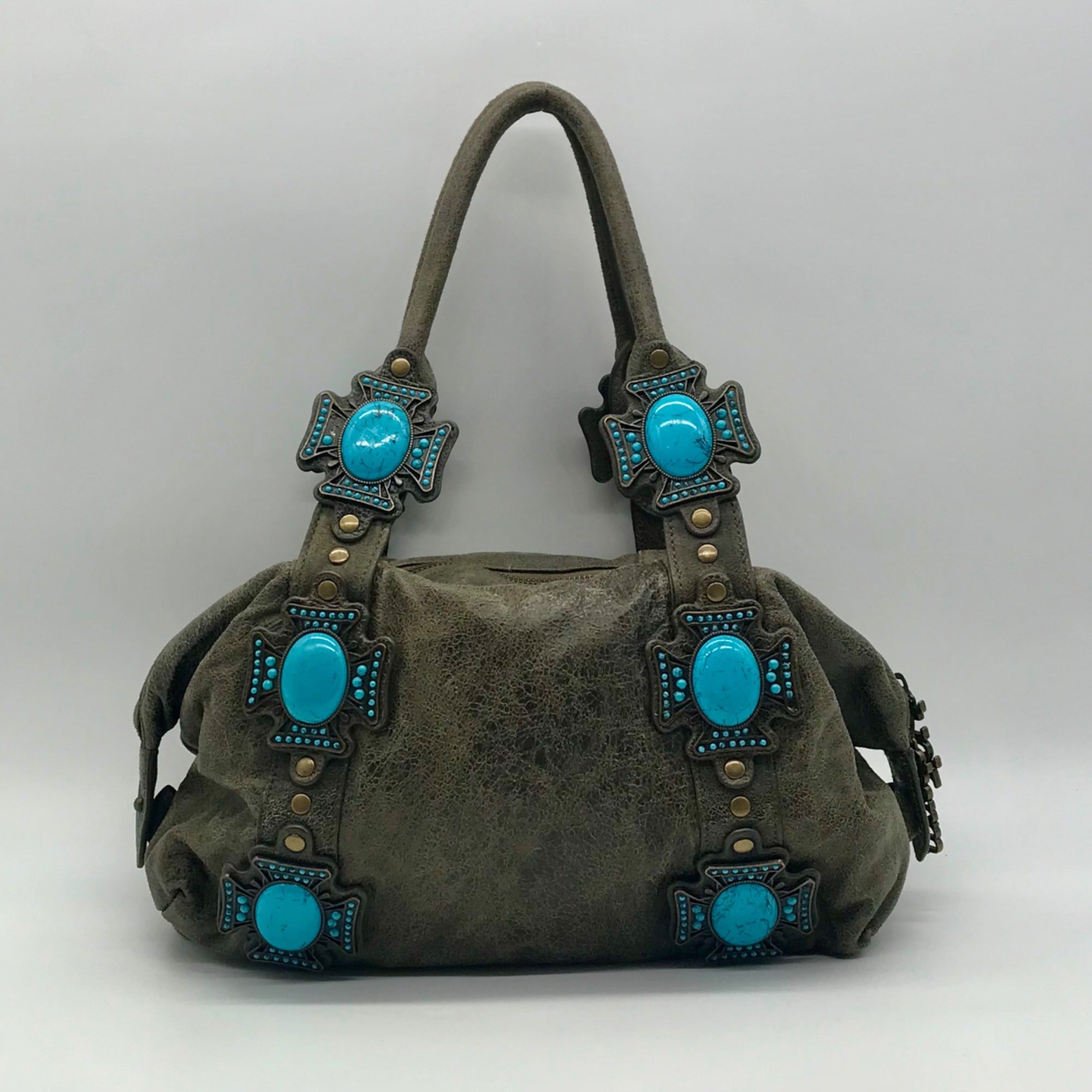 Charm &amp; Luck Vintage Stone Grey Leather Hobo Bag