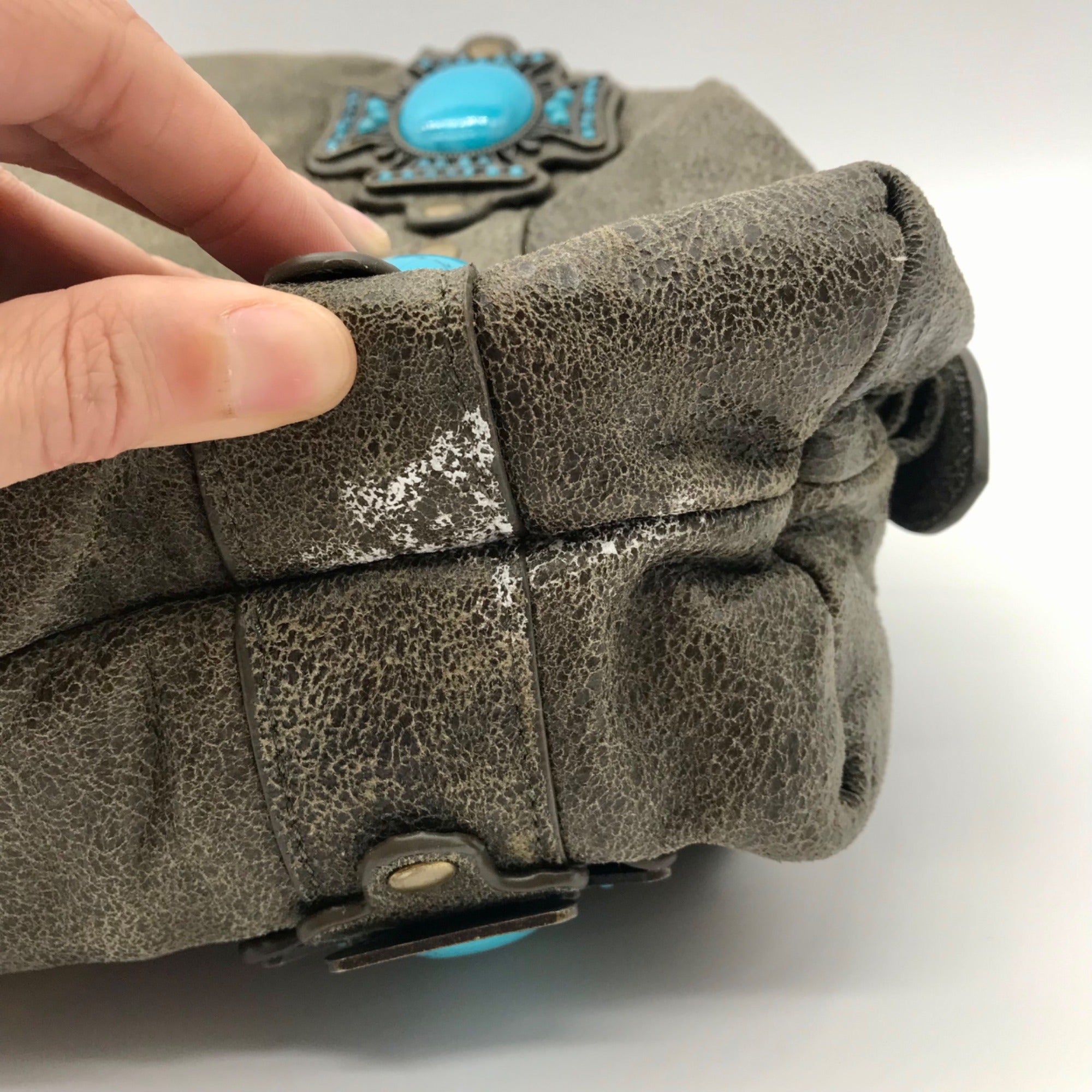 Charm &amp; Luck Vintage Stone Grey Leather Hobo Bag