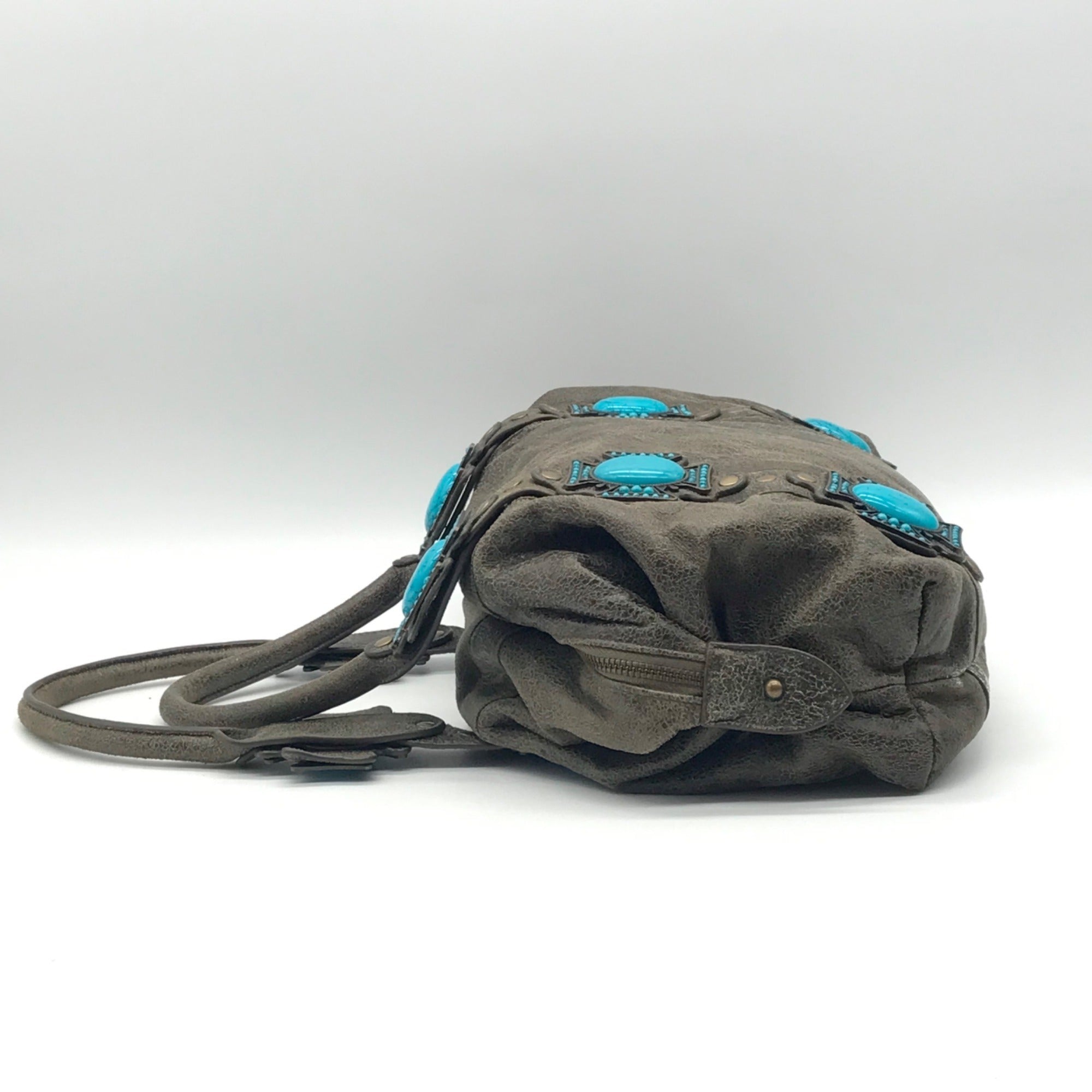 Charm &amp; Luck Vintage Stone Grey Leather Hobo Bag