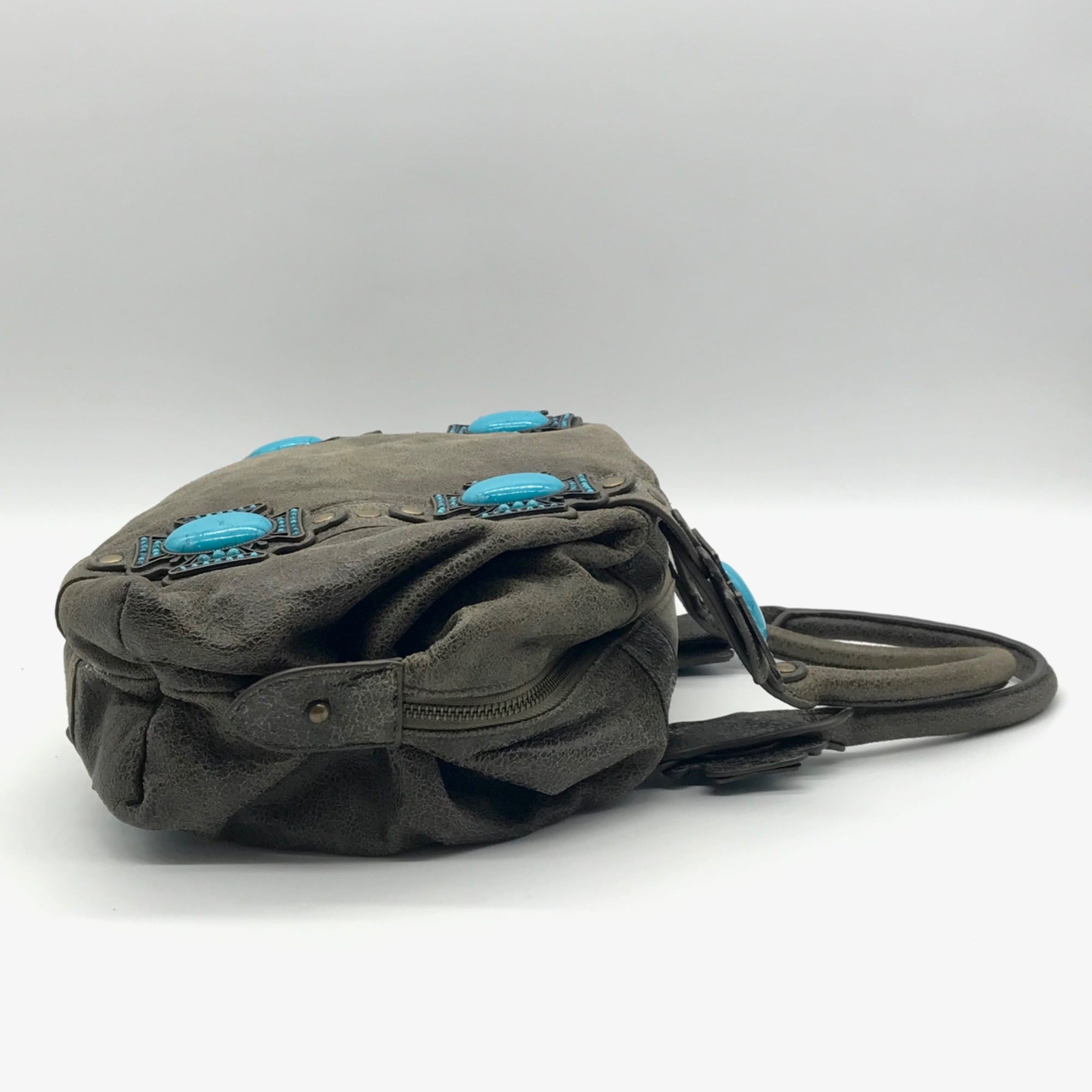 Charm &amp; Luck Vintage Stone Grey Leather Hobo Bag