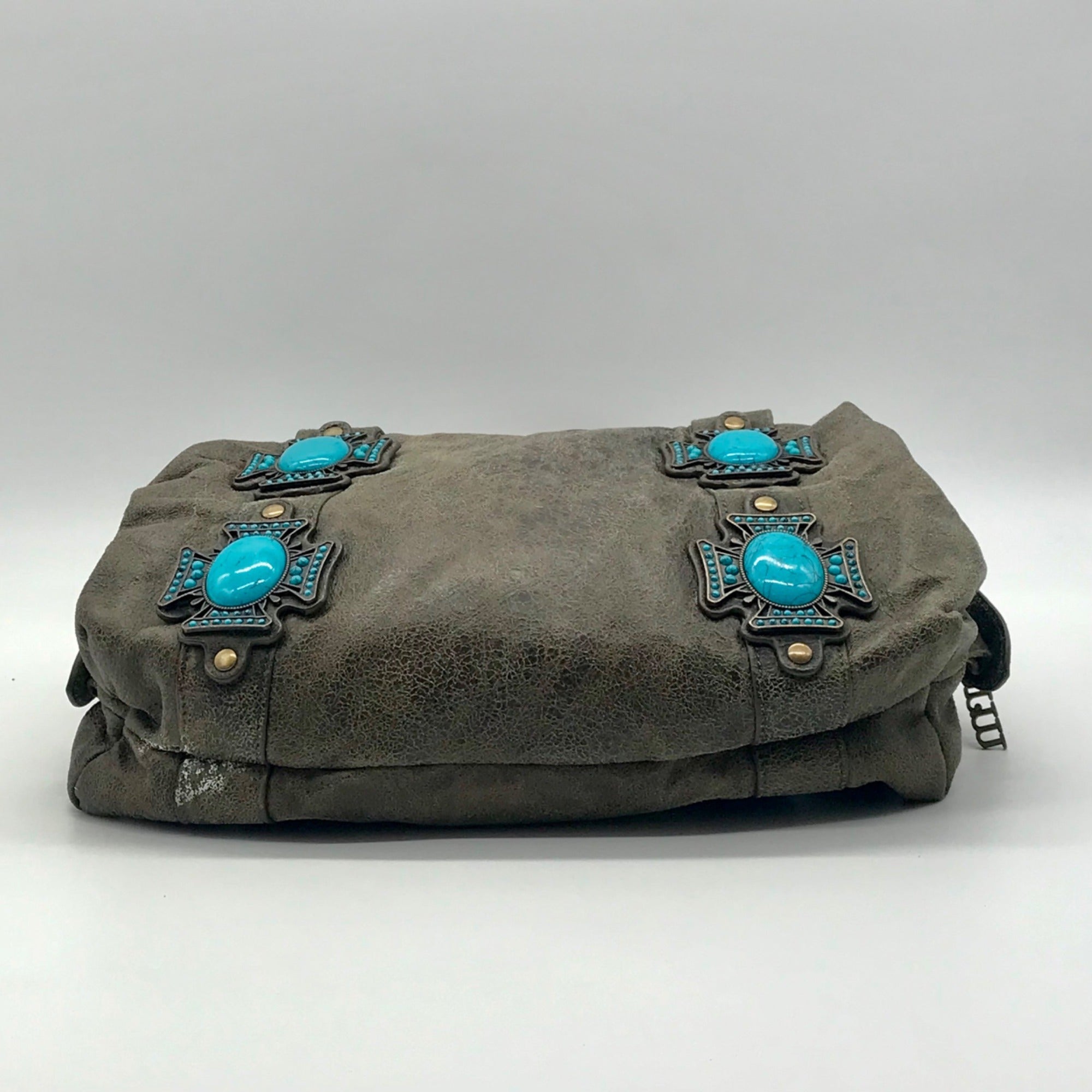 Charm &amp; Luck Vintage Stone Grey Leather Hobo Bag