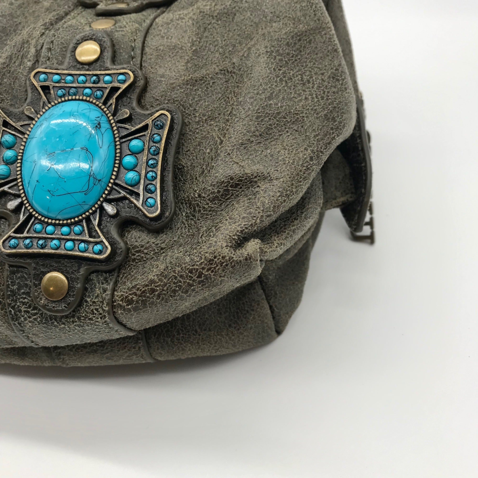 Charm &amp; Luck Vintage Stone Grey Leather Hobo Bag