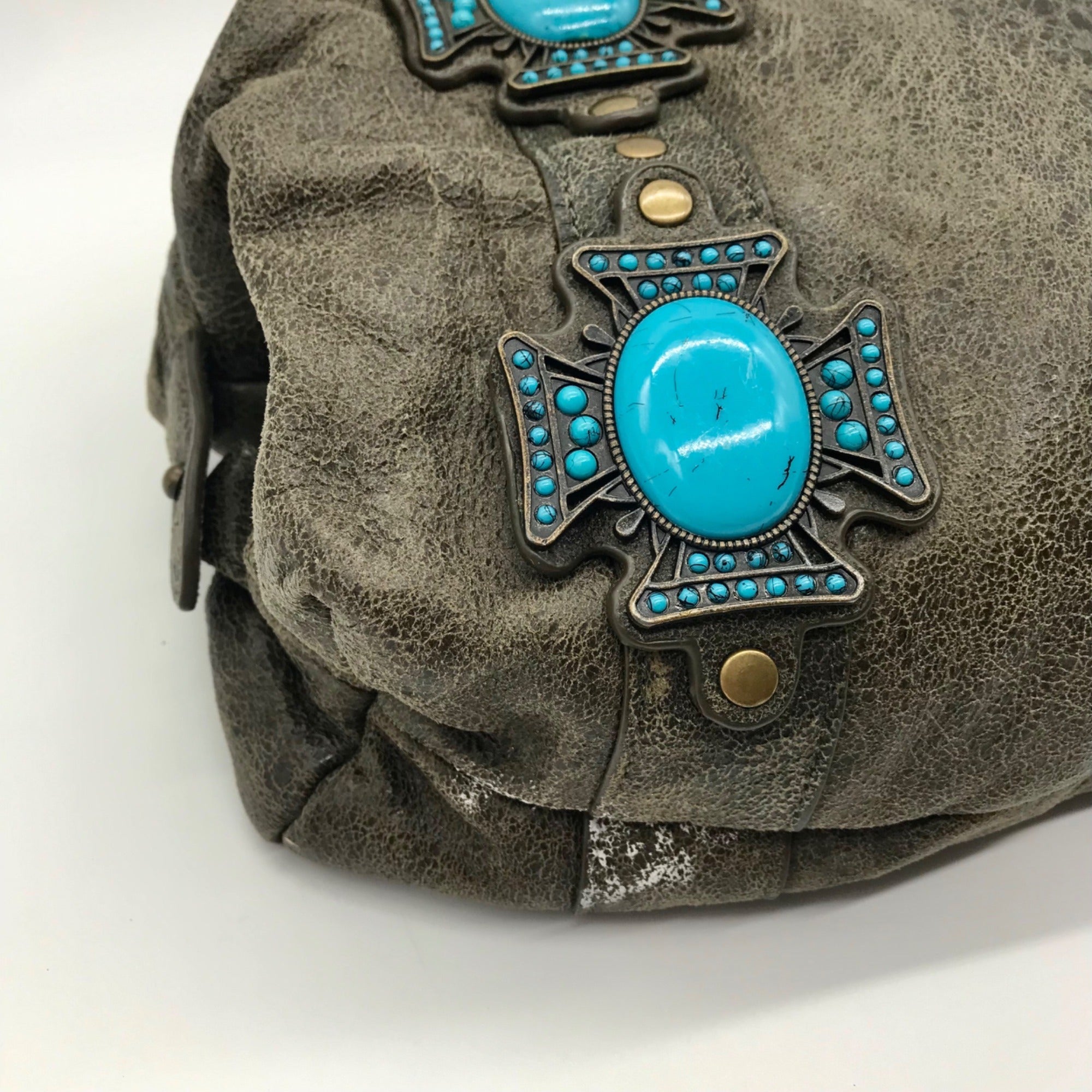 Charm &amp; Luck Vintage Stone Grey Leather Hobo Bag