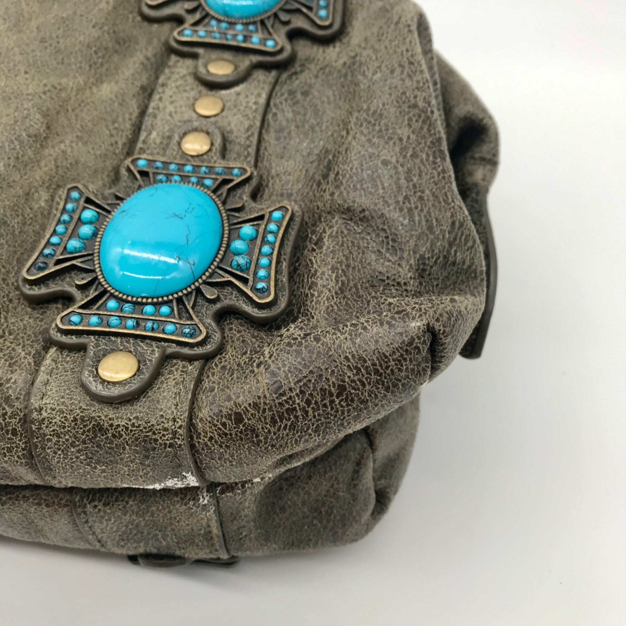 Charm &amp; Luck Vintage Stone Grey Leather Hobo Bag