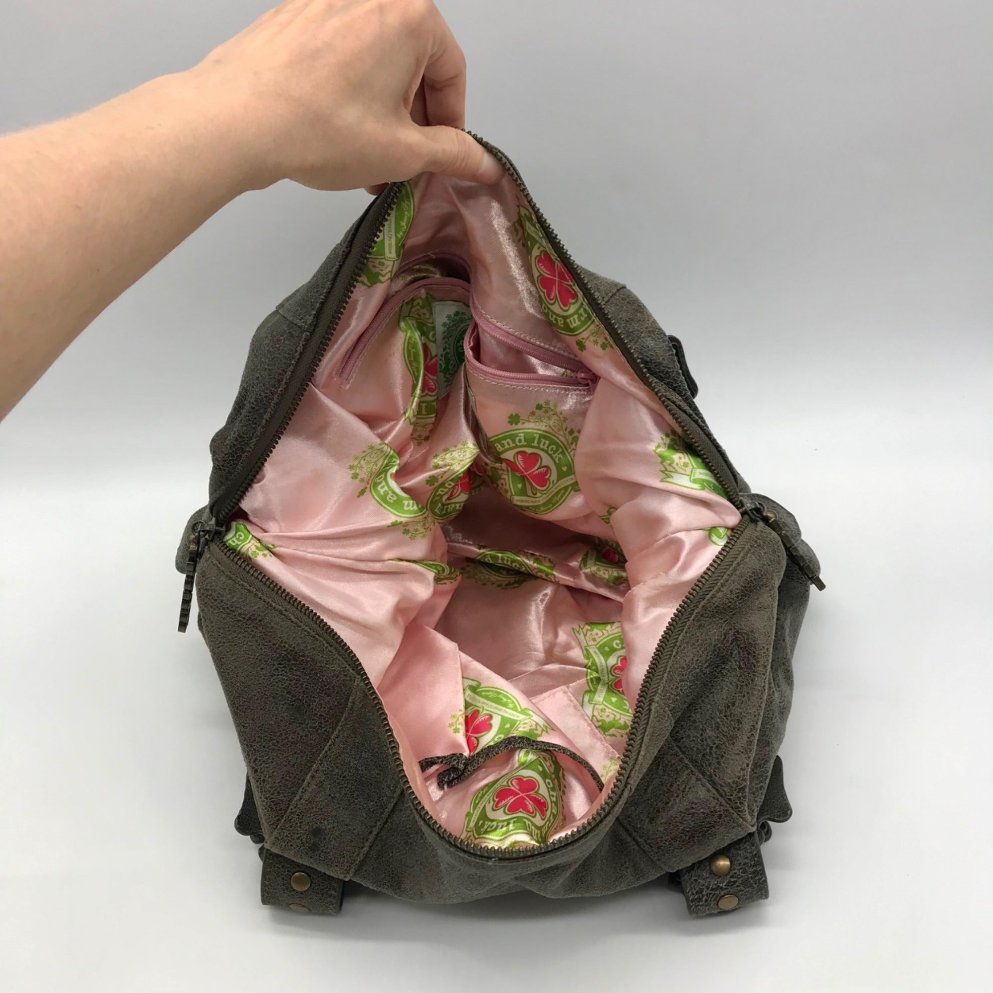 Charm &amp; Luck Vintage Stone Grey Leather Hobo Bag